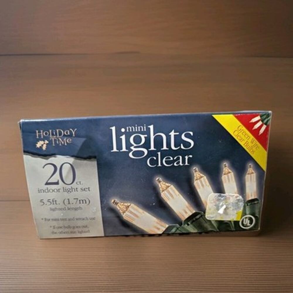 Holiday Time Mini Lights Clear 20 Ct 5.5 ft Green Wire Indoor Christmas NIB